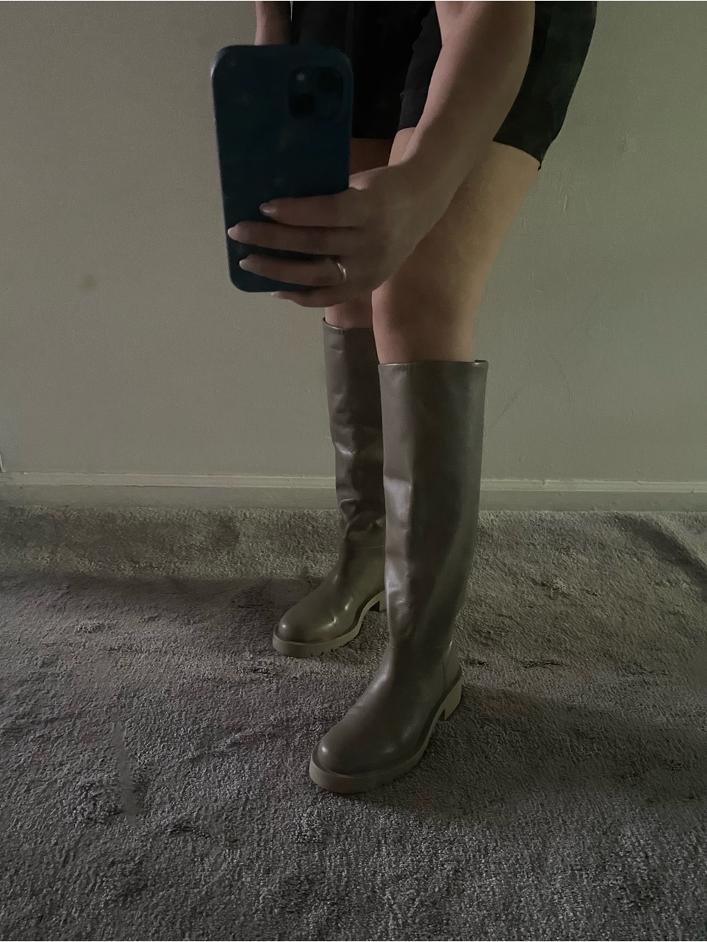 Zara Taupe Knee-High Platform Boots